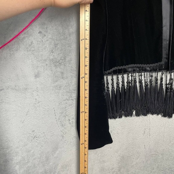 Vintage 80s Whimsigoth Velvet Cropped Fringe Tassel Evening Jacket Small Travel - Picture 6 of 9